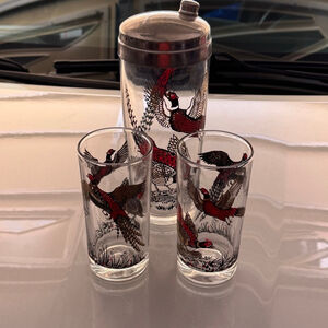 Vintage Hazel Atlas Pheasant Theme Cocktail Set of 3
